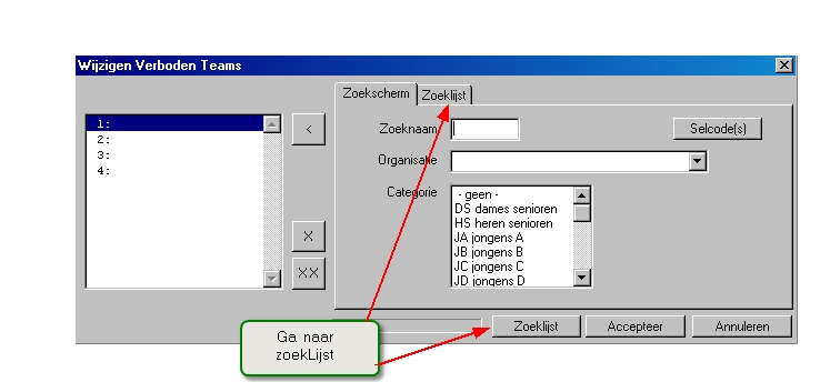 zoekscherm wijzigenverbodenteam